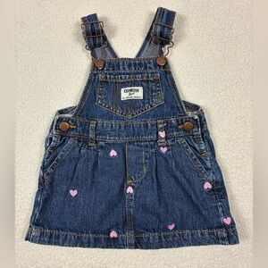 Oshkosh B’Gosh Embroidered Pink Heart Overall Dress Vestbak Jumper Denim 12M